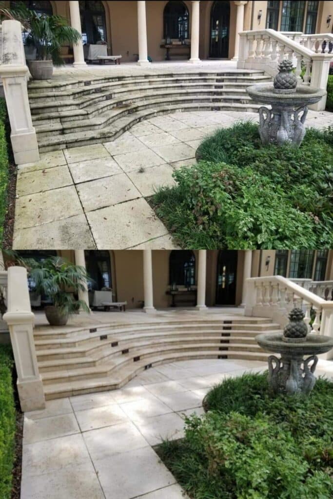 Before and After of Travertine patio
